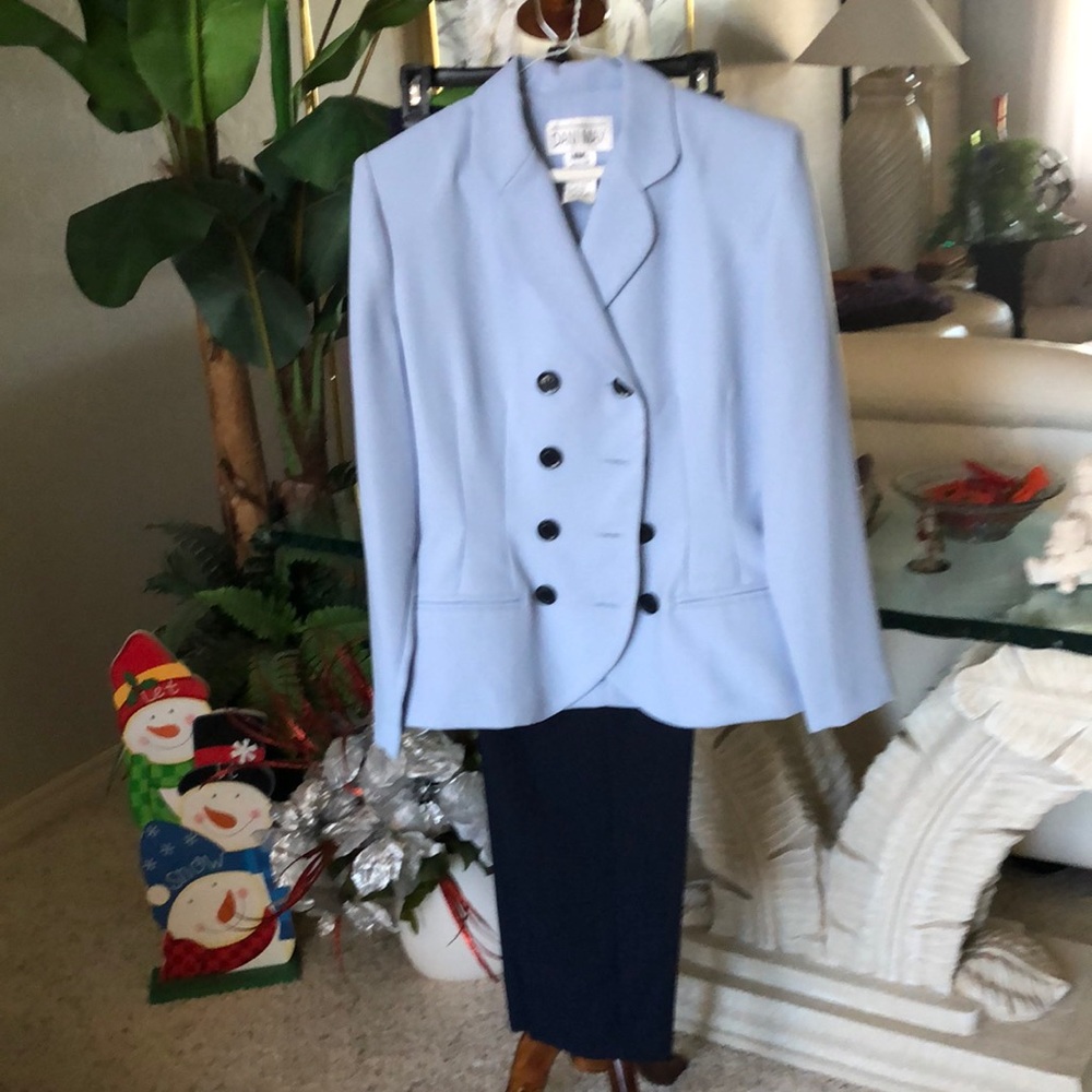 SZ 6 DANI MAX PANT SUIT NAVY PANTS WITH BLUE JACKET DOUBLE BREASTED EXCLT COND